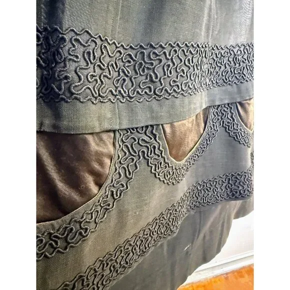 Antique 1910's French Voile Black Skirt Soutache Velvet Embellished XS - Picture 5 of 16